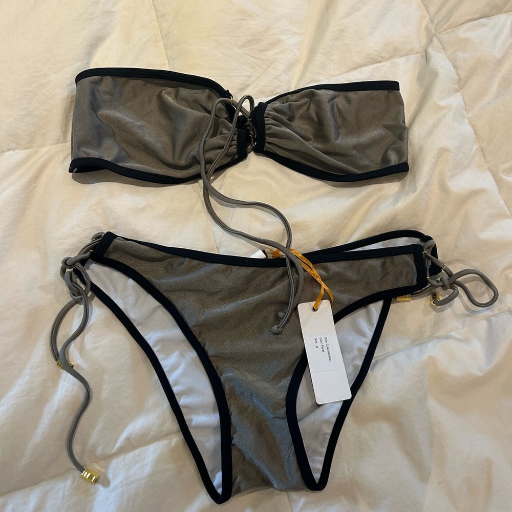 SHEIN Gray and Black Bikini Set